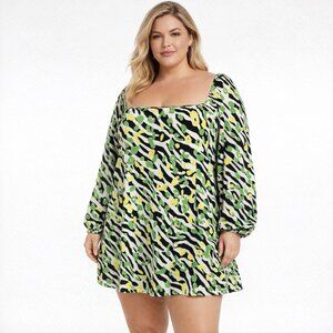 ASOS DESIGN Curve flared sleeve mini tea dress in abstract zebra print Size 18